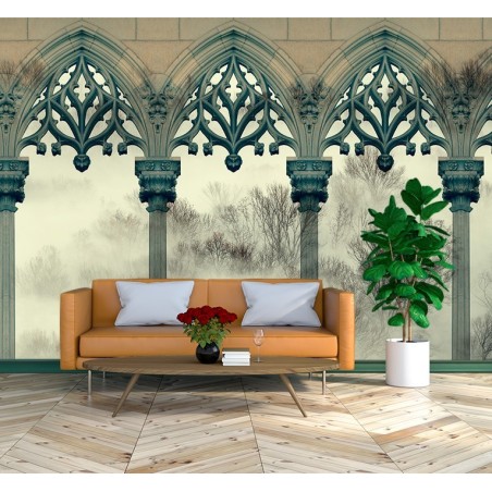 Modische Fototapete - Bäume Nebel Säulen | Feeby