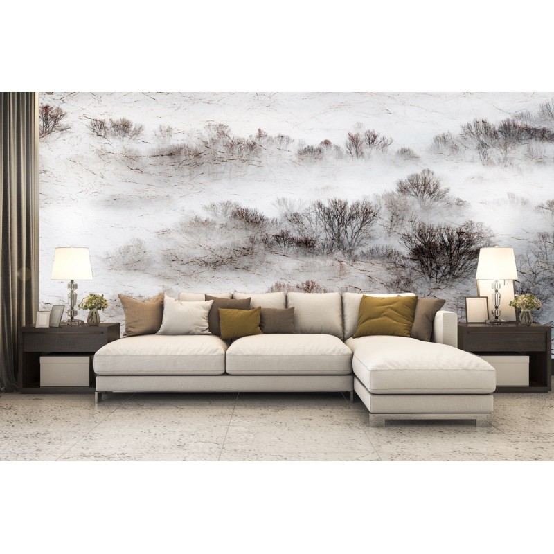 Fototapete - Wiese Nebel Bäume Natur | Feeby