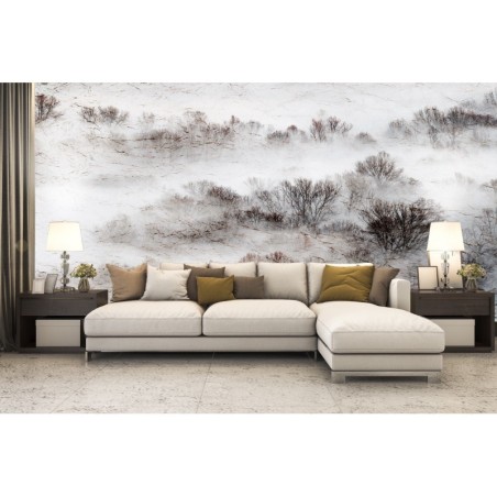 Fototapete - Wiese Nebel Bäume Natur | Feeby