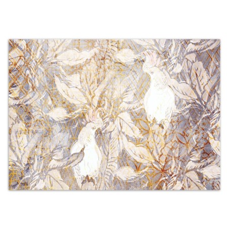 Fototapete - 3D Papageien Blumen Violett | Feeby