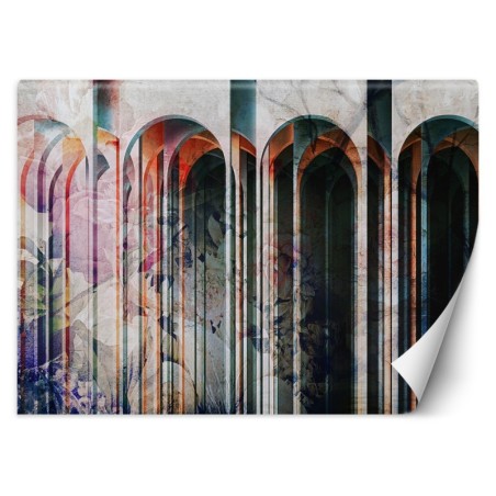 Fototapete - 3D Bögen Säulen Tunnel Blumen | Feeby