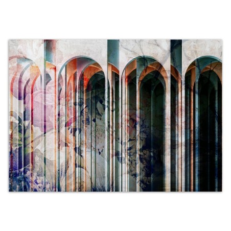 Fototapete - 3D Bögen Säulen Tunnel Blumen | Feeby