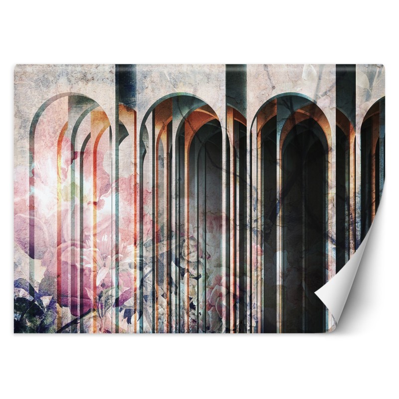 Modische Fototapete - Kolumnen Blumen Rosa 3D | Feeby