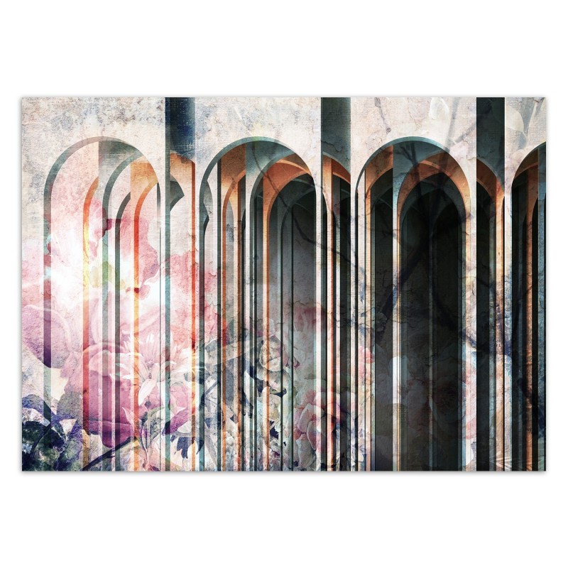 Modische Fototapete - Kolumnen Blumen Rosa 3D | Feeby