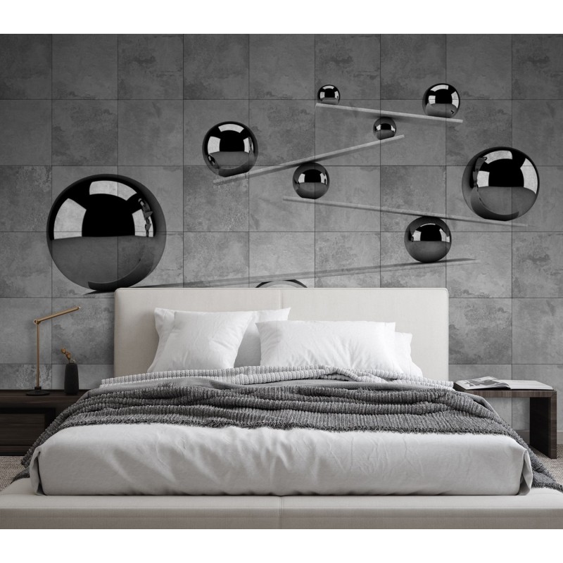 Fototapete - Beton Kugeln Optisch Silber 3D Effekt | Feeby