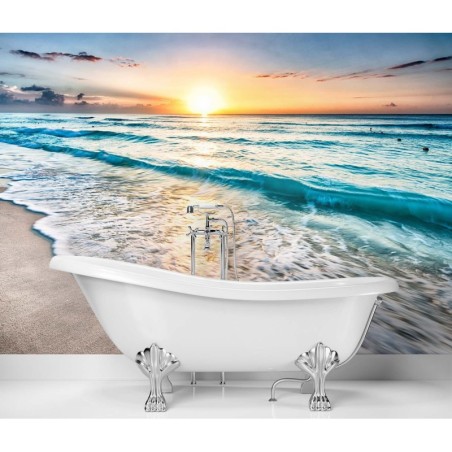 Fototapete - Meer Strand Welle Nordsee Sonnenuntergang | Feeby