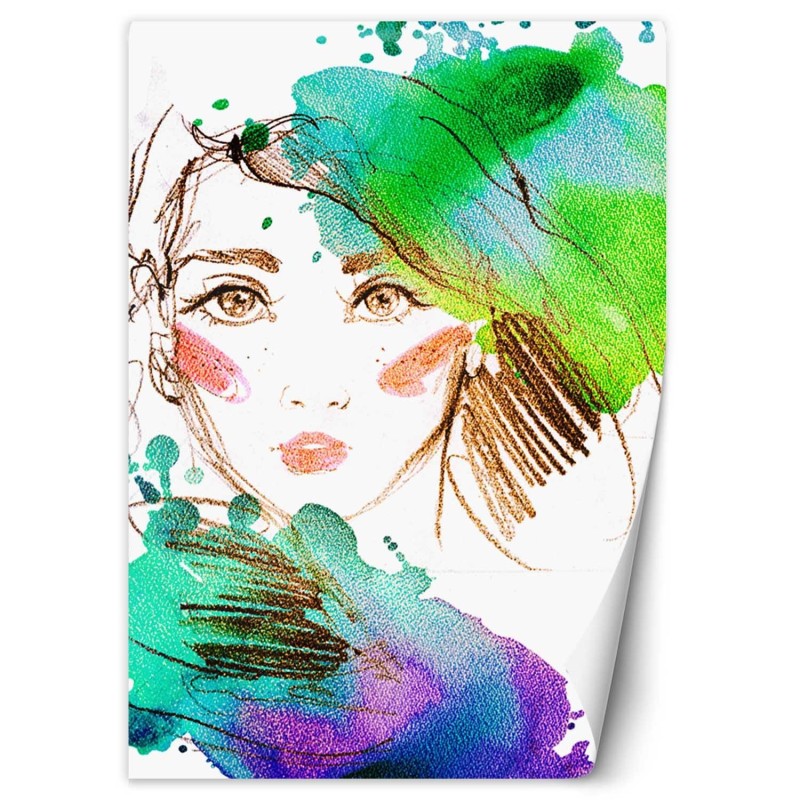 Fototapete - Bunt Frau Porträt Aquarell | Feeby