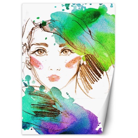 Fototapete - Bunt Frau Porträt Aquarell | Feeby