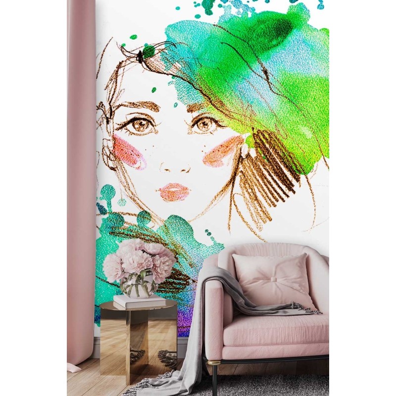 Fototapete - Bunt Frau Porträt Aquarell | Feeby