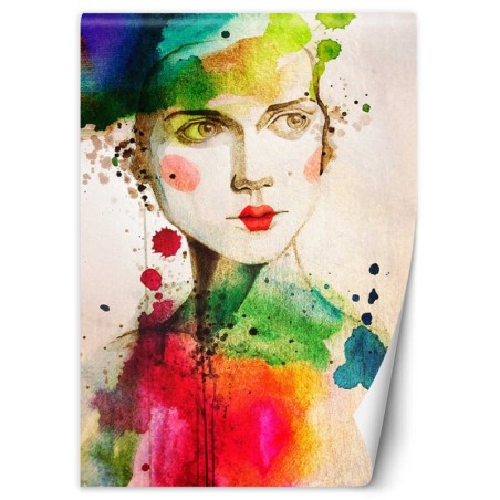 Moderne Fototapete - Frau mit roten Lippen Aquarell | Feeby