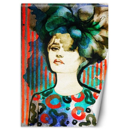 Modische Fototapete - Frau mit Hut | Feeby