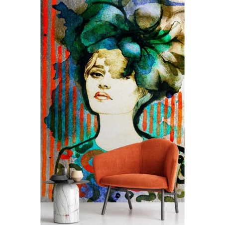 Modische Fototapete - Frau mit Hut | Feeby