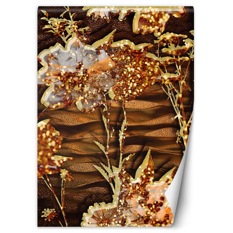 Fototapete - Blumen aus Goldbrokat | Feeby