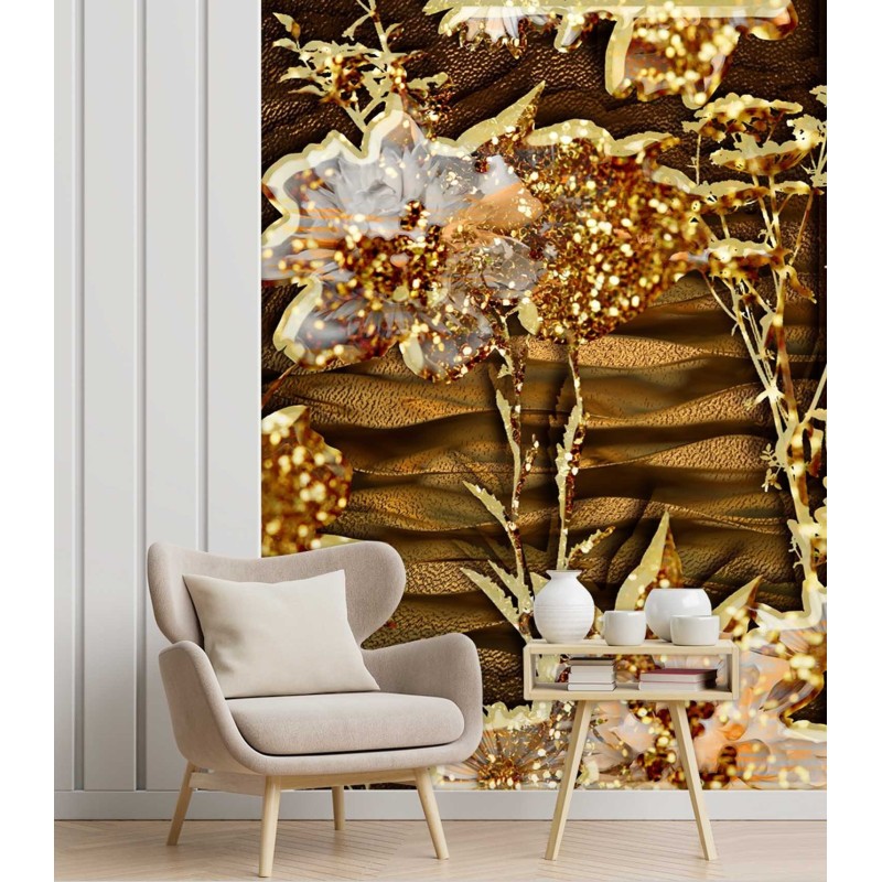 Fototapete - Blumen aus Goldbrokat | Feeby