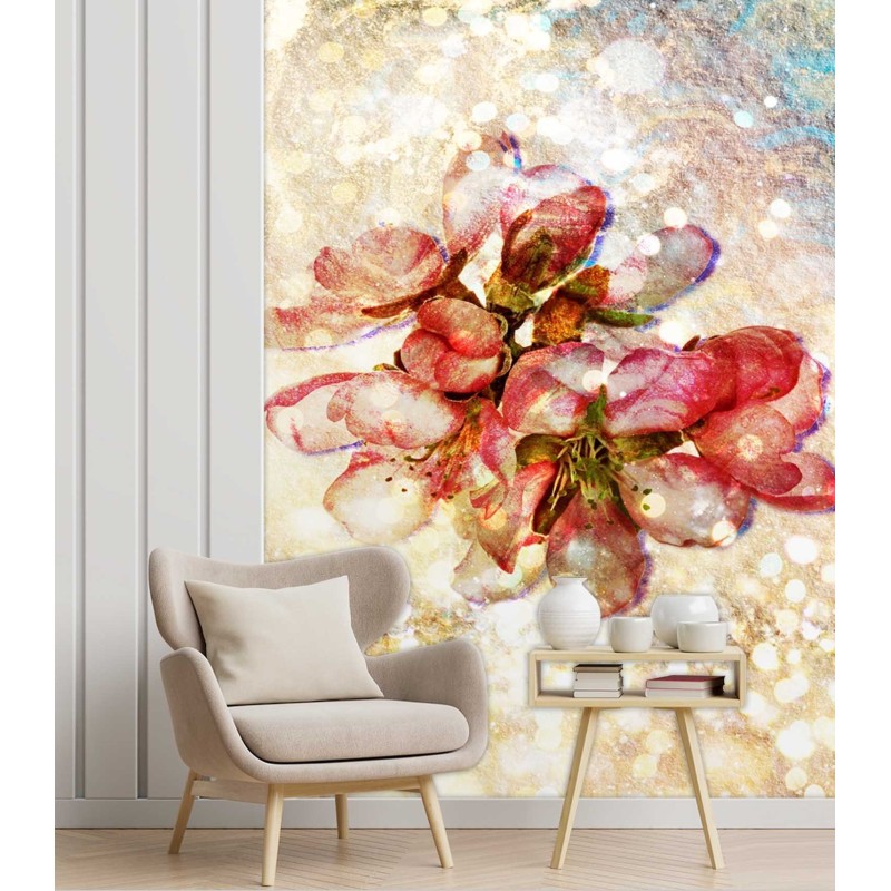 Moderne Fototapete - Rote Kirschblüten | Feeby