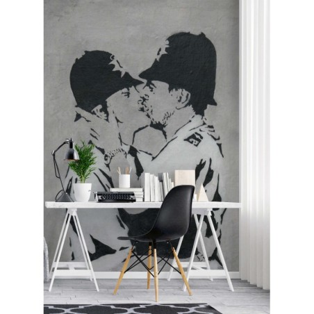 Fototapete - Banksy Küssende Polizisten Graffiti | Feeby