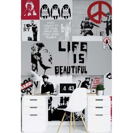 Moderne Fototapete - Banksy-Collage | Feeby