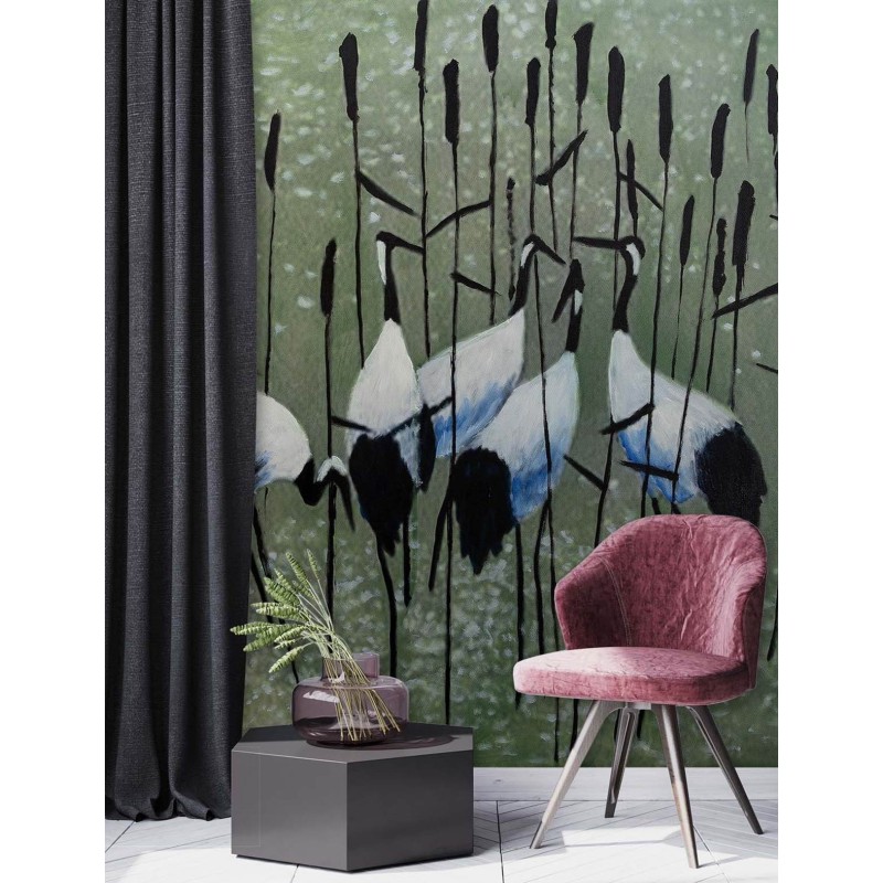 Modische Fototapete - Reiher auf einer Wiese | Feeby