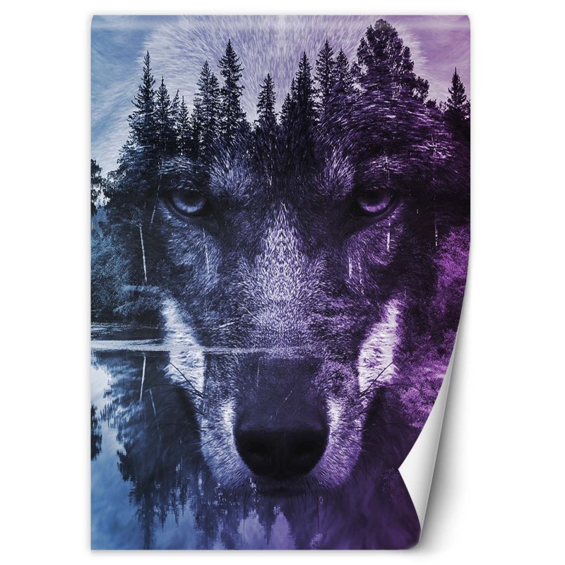 Modische Fototapete - Wolf Wald im Nebel | Feeby