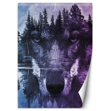 Modische Fototapete - Wolf Wald im Nebel | Feeby