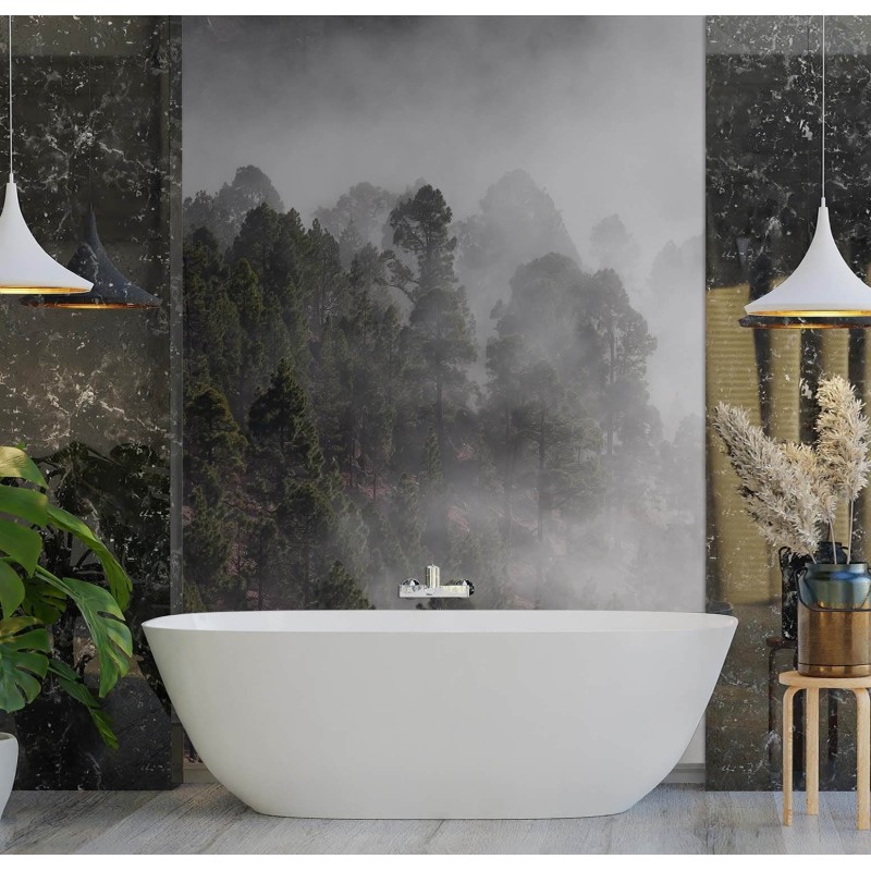 Moderne Fototapete - Grüner Wald im Nebel | Feeby