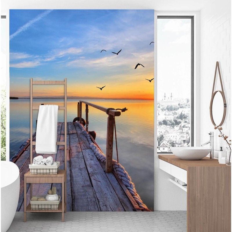 Fototapete - Sonnenaufgang über dem See | Feeby