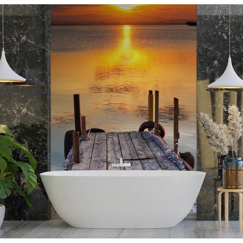 Moderne Fototapete - Floß bei Sonnenuntergang | Feeby