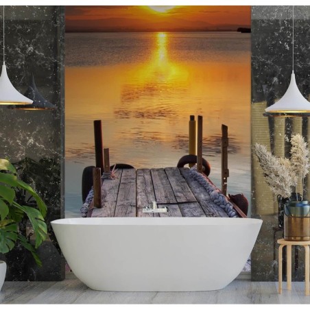 Moderne Fototapete - Floß bei Sonnenuntergang | Feeby