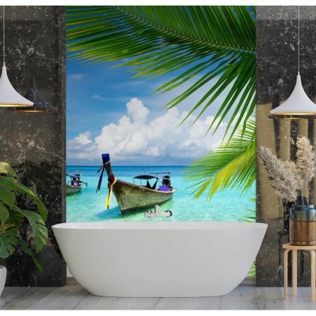 Moderne Fototapete - Boot am Meeresufer | Feeby