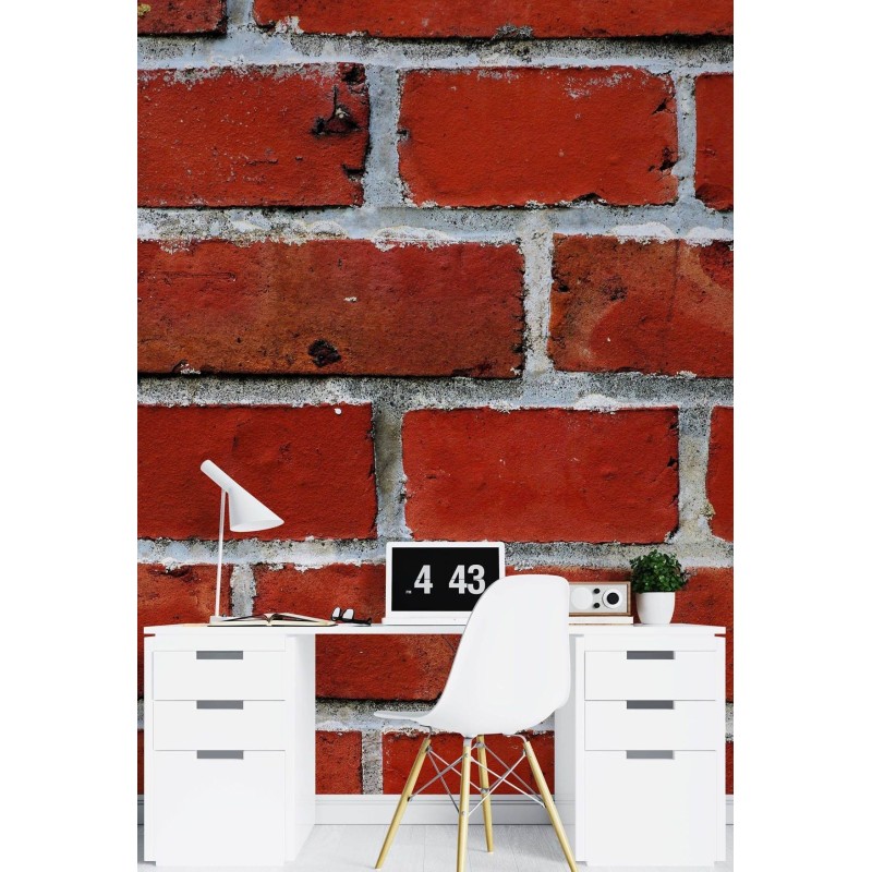 Fototapete - Rote Ziegelsteine Steinoptik Mauer | Feeby