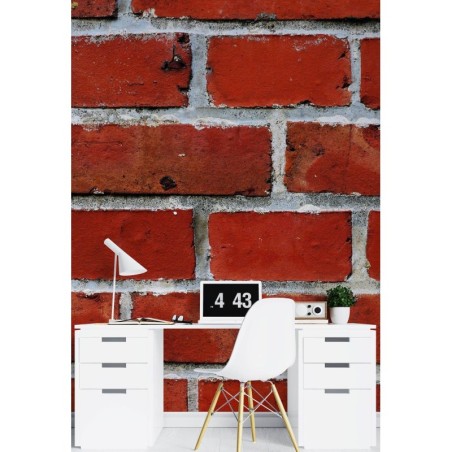 Fototapete - Rote Ziegelsteine Steinoptik Mauer | Feeby