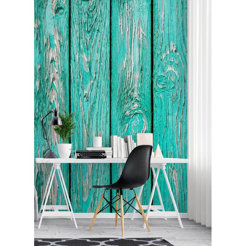 Fototapete - Türkis Holz Bretter | Feeby