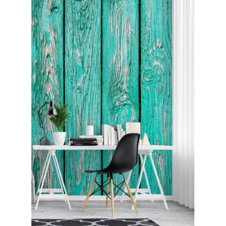 Fototapete - Türkis Holz Bretter | Feeby