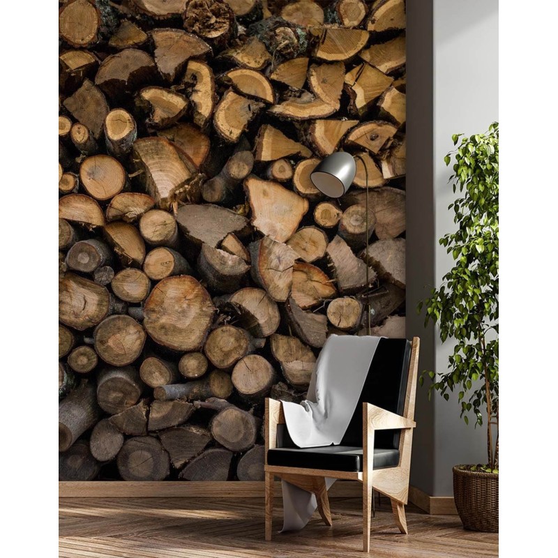 Modische Fototapete - Kamin Holz Holzoptik | Feeby