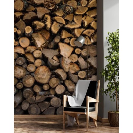 Modische Fototapete - Kamin Holz Holzoptik | Feeby
