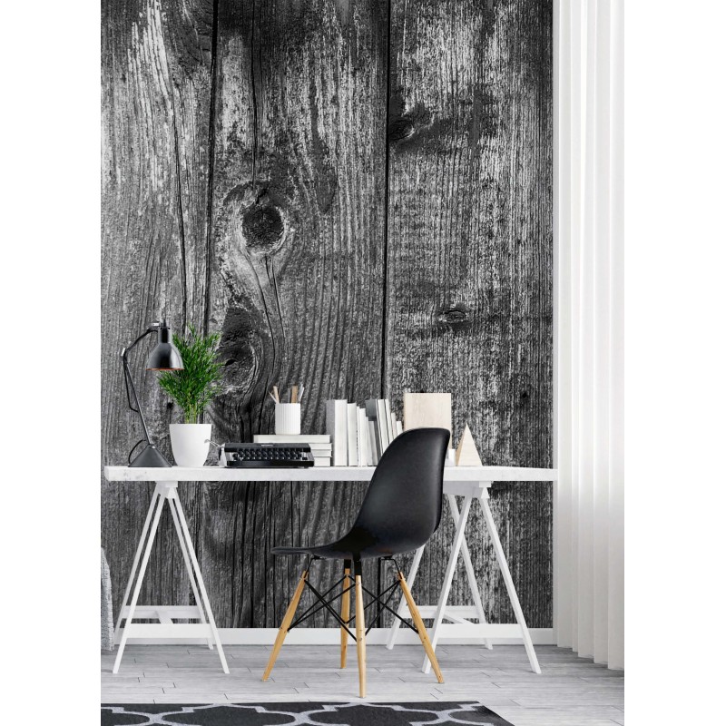 Fototapete - Schwarz weiß Holz Bretter | Feeby