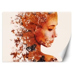 Fototapete - Modern Frau Gesicht Herbst Blätter | Feeby