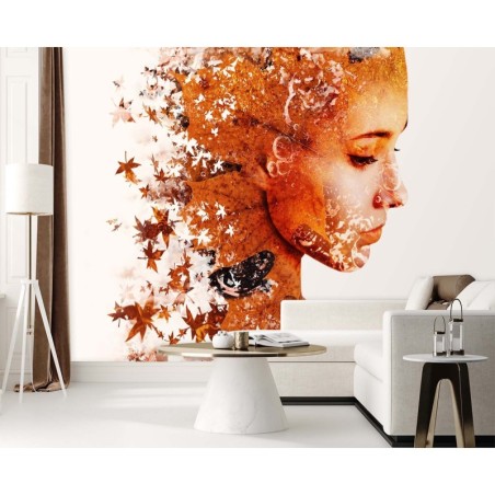 Fototapete - Modern Frau Gesicht Herbst Blätter | Feeby