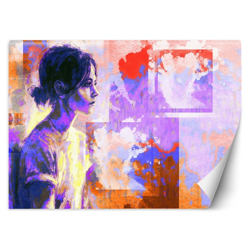 Modische Fototapete - Porträt einer Frau in Lila | Feeby