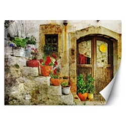 Modische Fototapete - Toskana Blumen auf der Treppe | Feeby