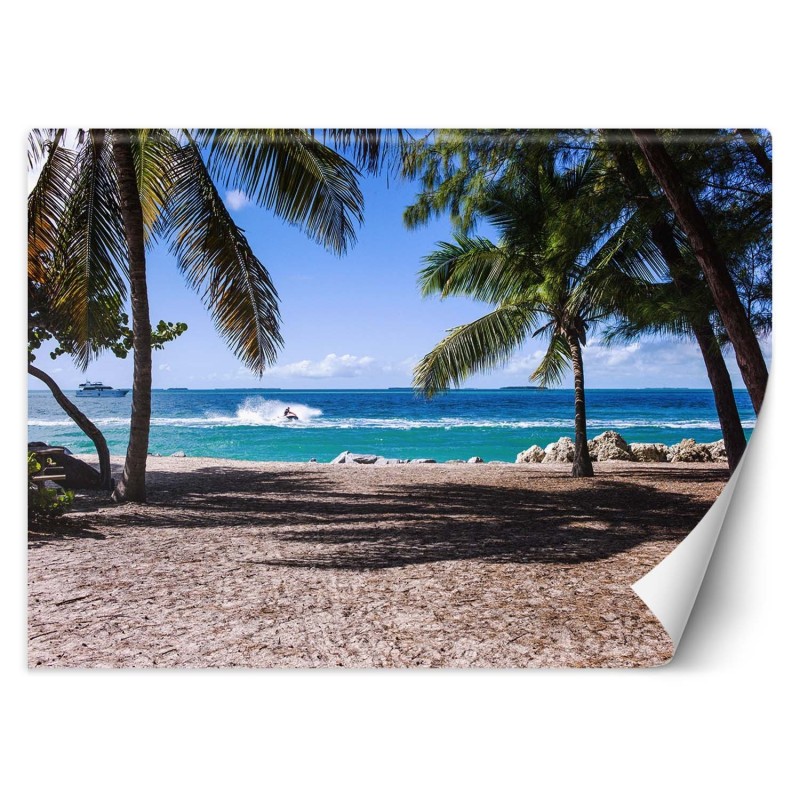 Moderne Fototapete - Sandstrand zwischen Palmen | Feeby
