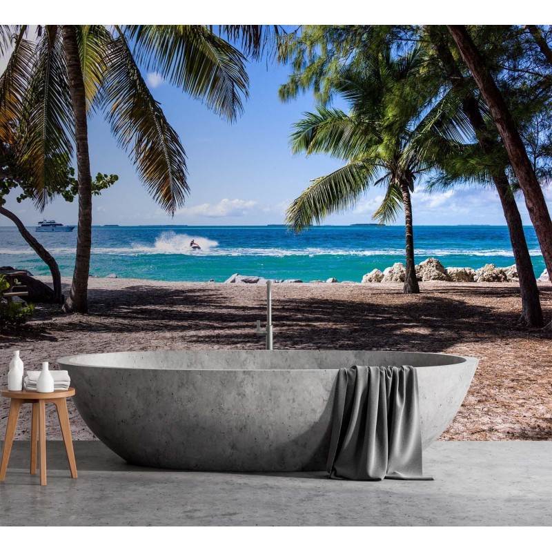 Moderne Fototapete - Sandstrand zwischen Palmen | Feeby