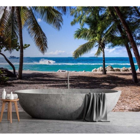 Moderne Fototapete - Sandstrand zwischen Palmen | Feeby
