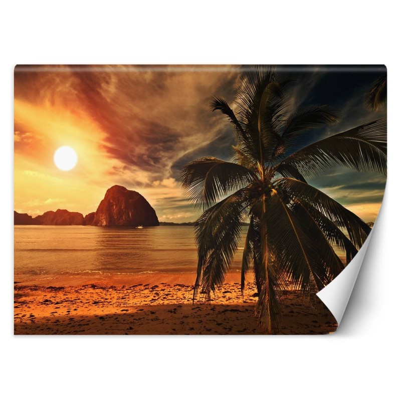 Fototapete - Palmen Tropische Meer Sonnenuntergang | Feeby