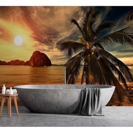Fototapete - Palmen Tropische Meer Sonnenuntergang | Feeby