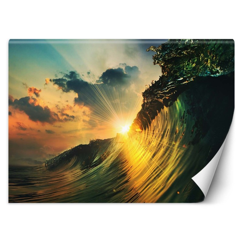 Fototapete - Sonnenuntergang hinter den Wellen | Feeby