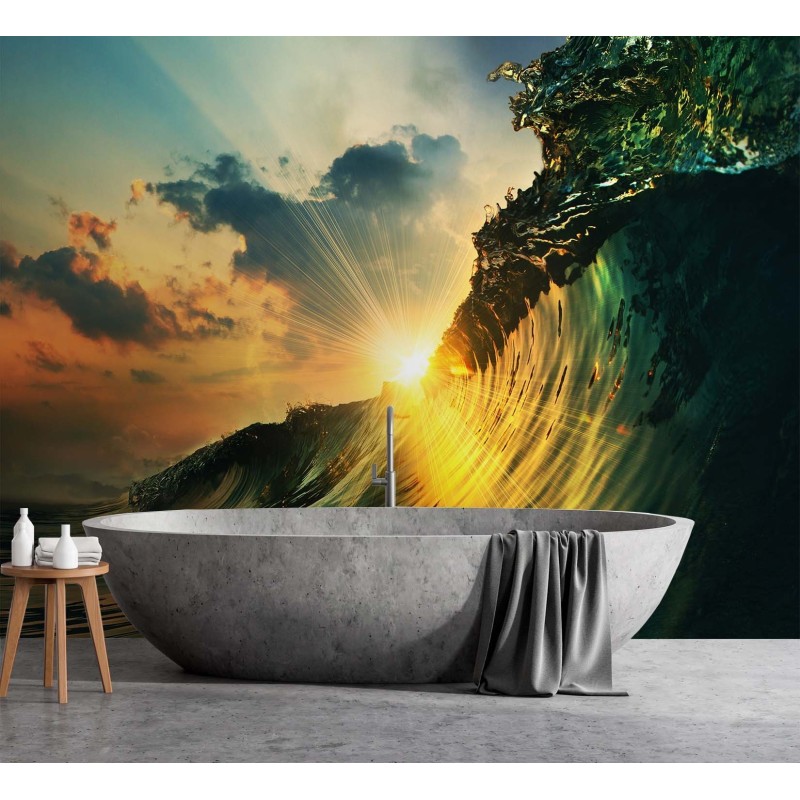 Fototapete - Sonnenuntergang hinter den Wellen | Feeby