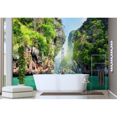 Modische Fototapete - Tropische Bucht Palmen | Feeby