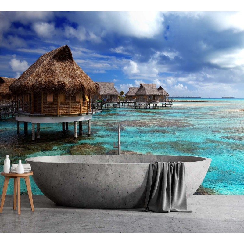 Fototapete - Tropische Strand Haus Wasser | Feeby