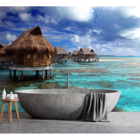 Fototapete - Tropische Strand Haus Wasser | Feeby